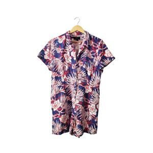 J, Crew Floral Print Linen Blend Romper Blue/Red Size 16
